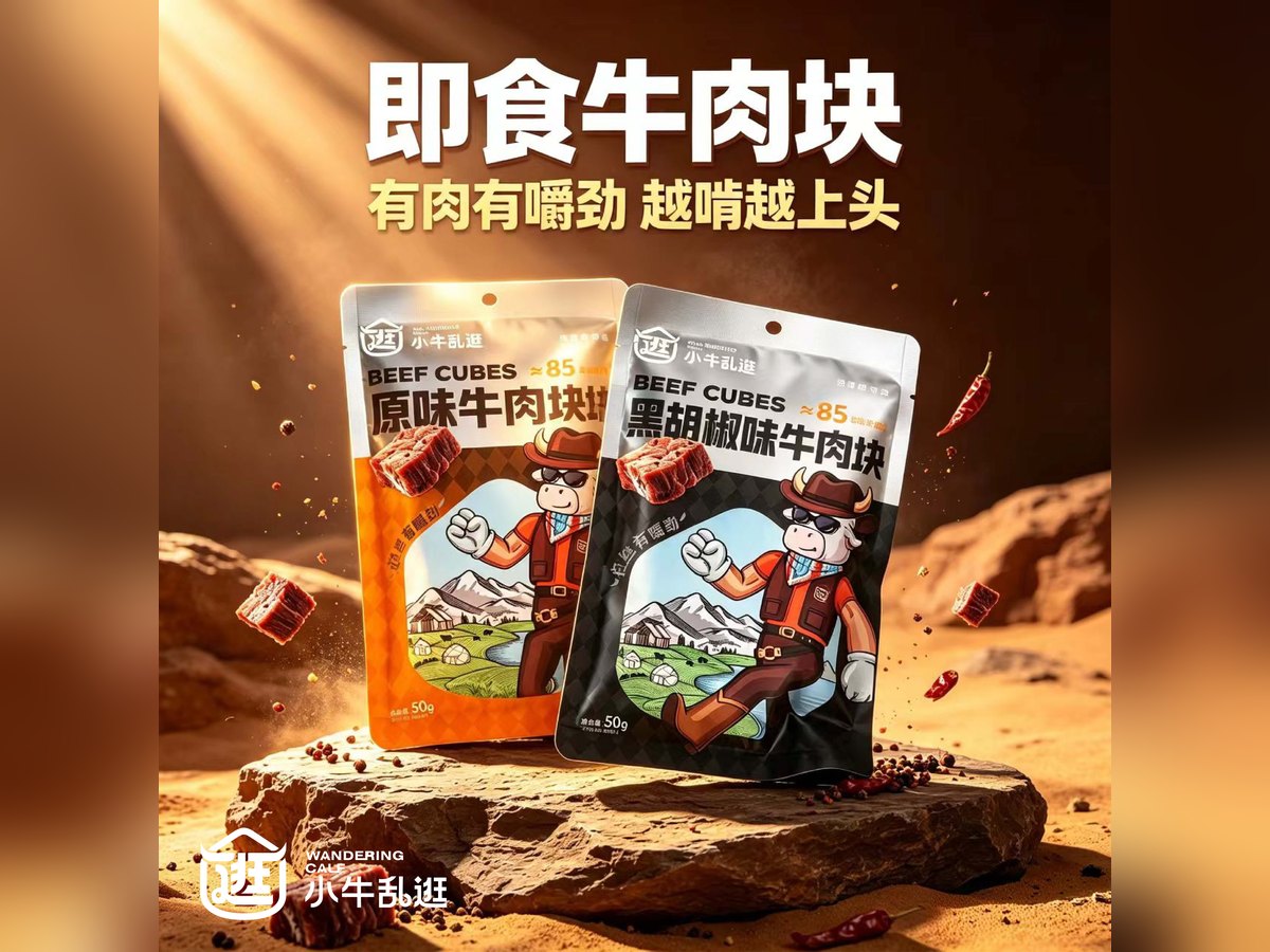 小牛乱逛黑胡椒味即食牛肉块，原切大块低温风干