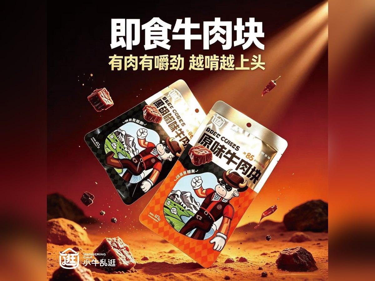 小牛乱逛原味即食牛肉块，原切大块低温风干
