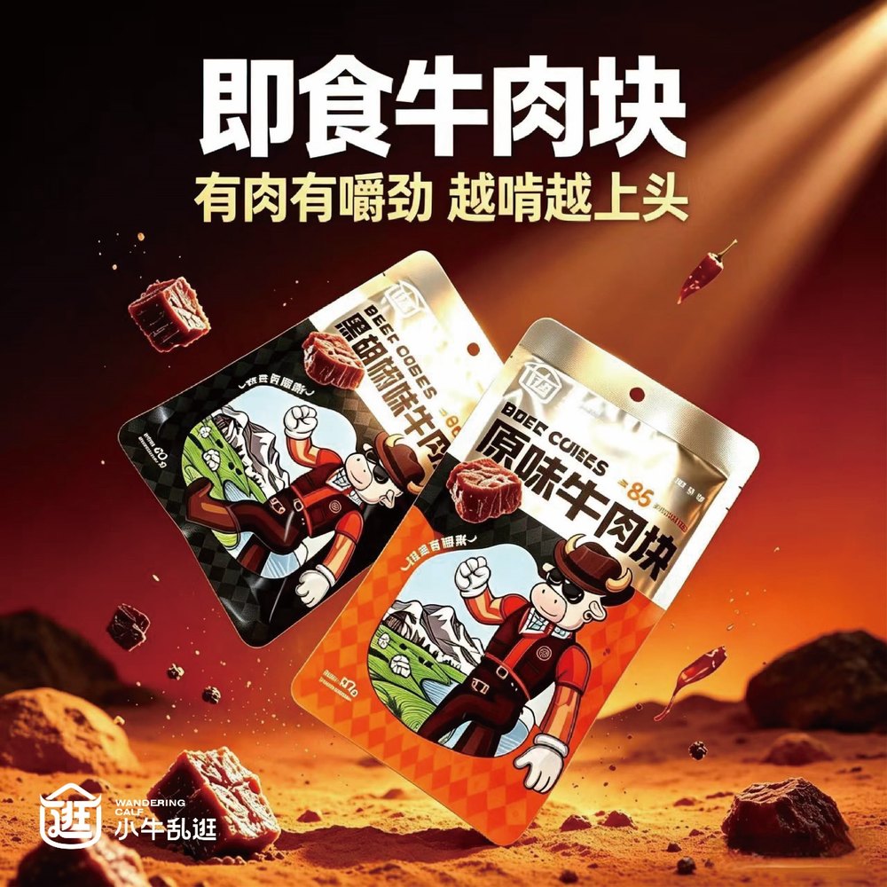 小牛乱逛即食牛肉块产品