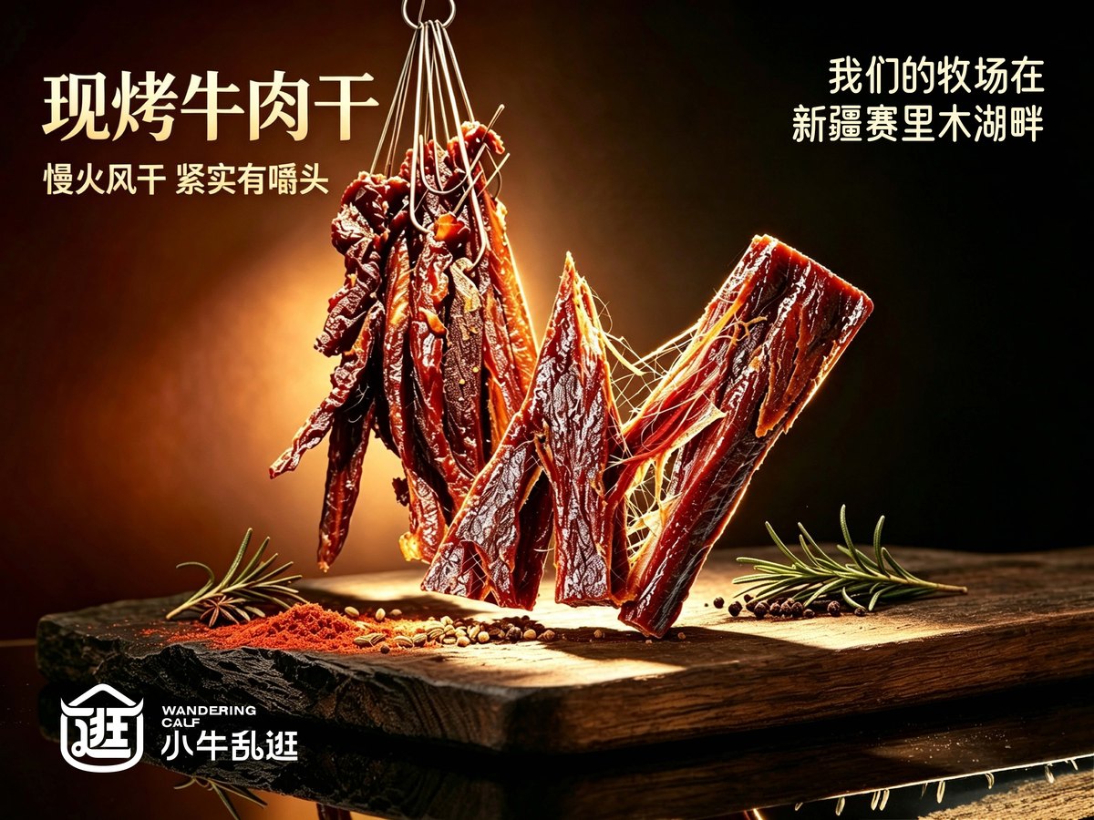 小牛乱逛现烤牛肉干，慢火风干、紧实有嚼头