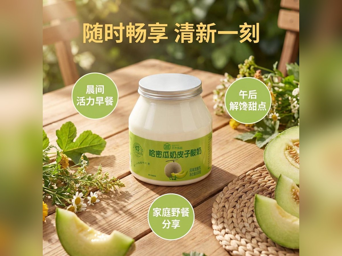小牛乱逛哈密瓜味酸奶，瓶装，净含量 500 克