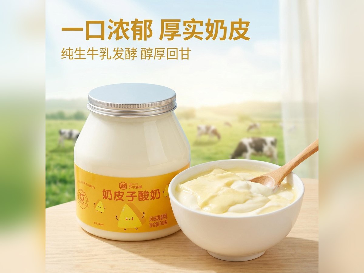 小牛乱逛厚奶皮子酸奶，瓶装，净含量 500 克
