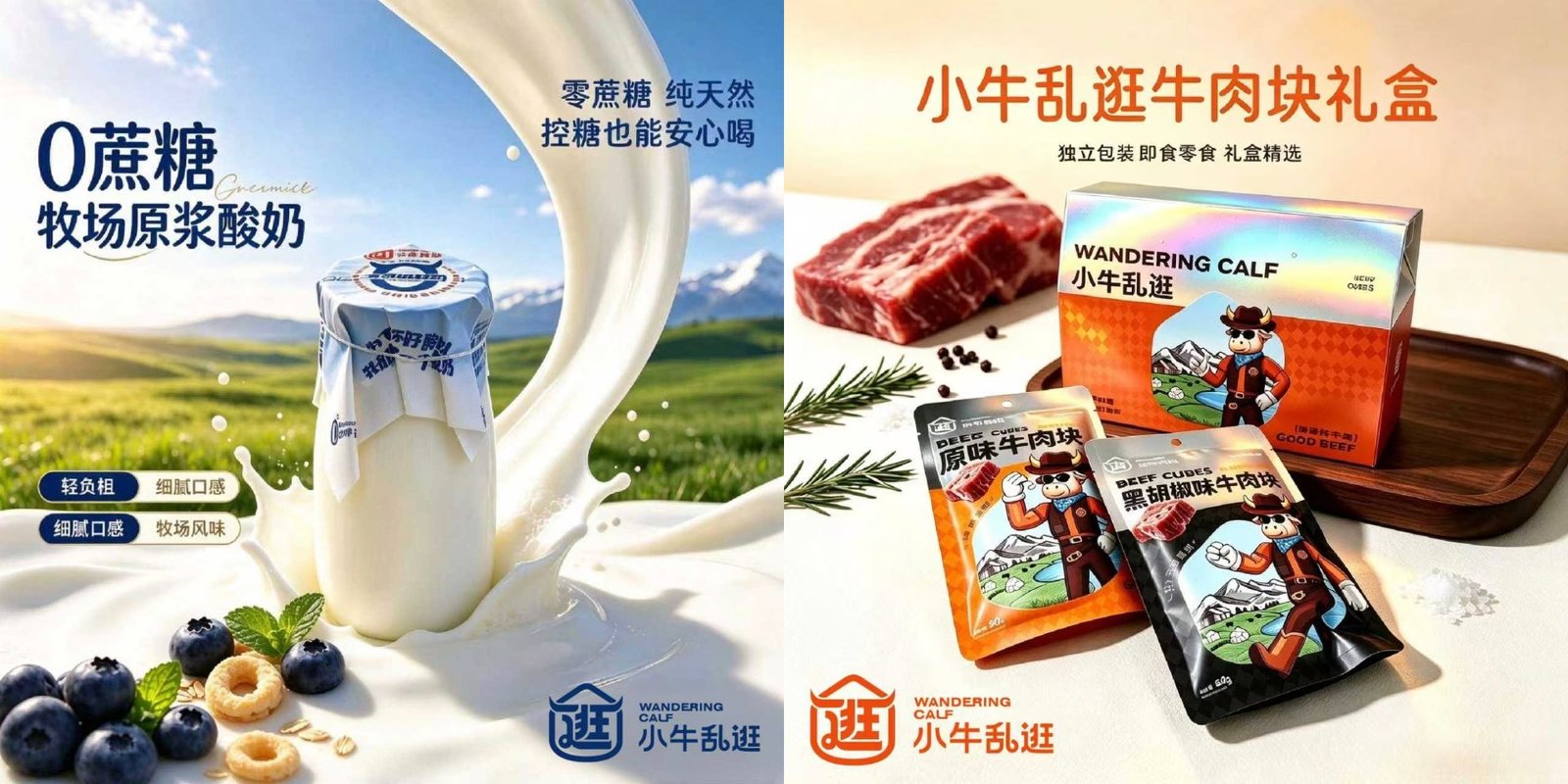 零蔗糖牧场原浆酸奶，与原味、黑胡椒味牛肉块礼盒
