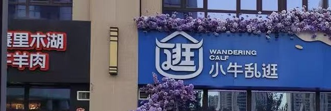 门头特写，左缘带出“赛里木湖 牛羊肉”招牌一角