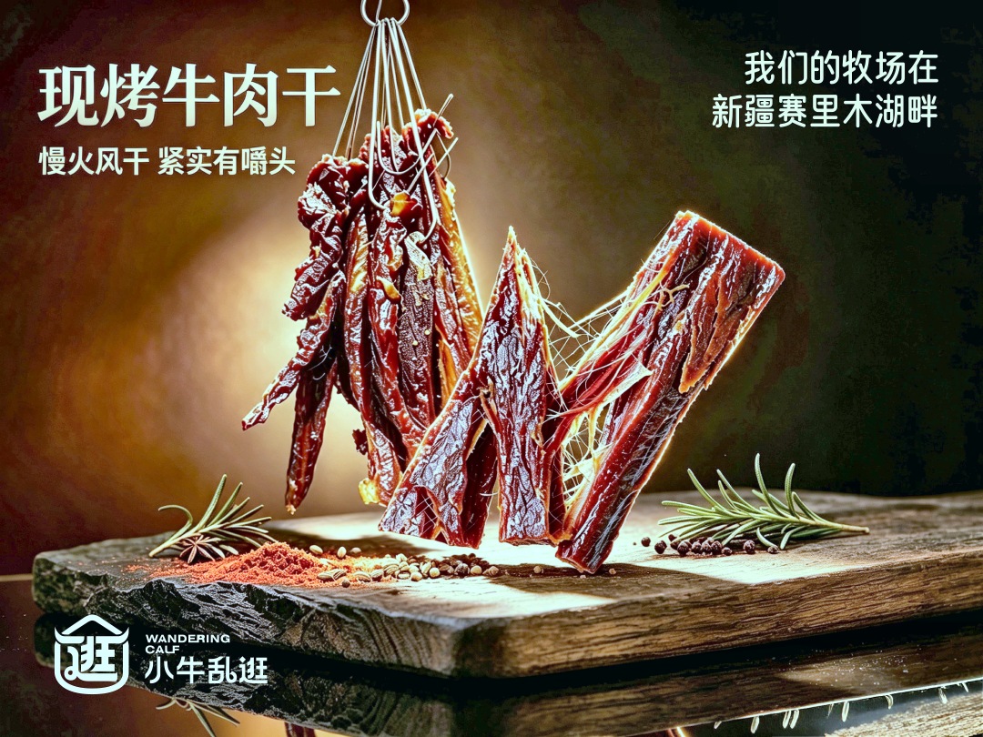 小牛乱逛现烤牛肉干。